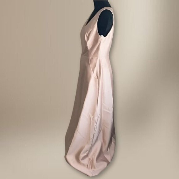 Alfred Sung A Line Gown Sleeveless V-Neck Satin Twill Toasted Sugar Pink W 12 - Picture 3 of 11